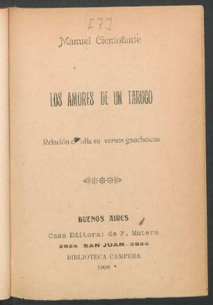Los amores de un tarugo : relación criolla en versos gauchescos