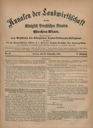 No. 38. Berlin, den 20. September 1865. V. Jahrgang.