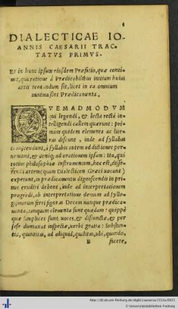 Dialecticae Tractatus Primus.