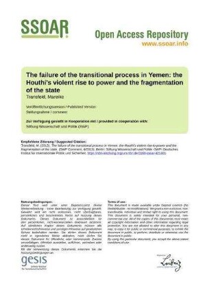 The failure of the transitional process in Yemen: the Houthi's violent rise to power and the fragmentation of the state