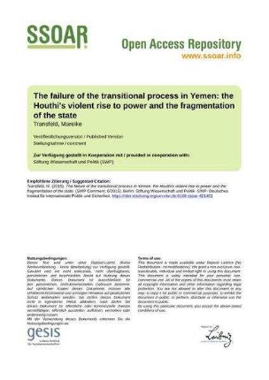 The failure of the transitional process in Yemen: the Houthi's violent rise to power and the fragmentation of the state