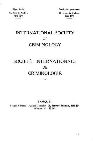 Société Internationale de Criminologie - International Society of Criminology