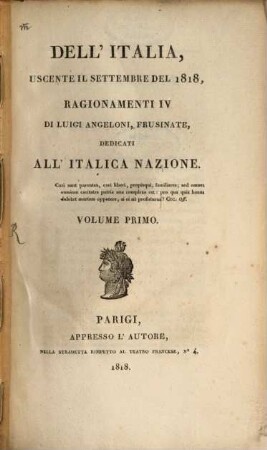 Dell'Italia, uscente il Settembre del 1818, Ragionamenti IV., 1