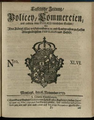 Nro. XLVI, Montags, den 16. November 1733