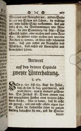 Antwort auf des dritten Capitels zweyte Unterhaltung.