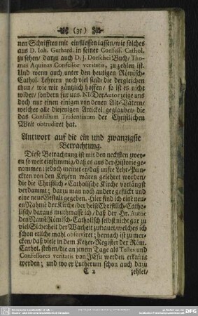 Antwort auf die ein und zwanzigste Betrachtung