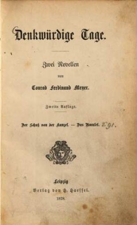 Denkwürdige Tage : zwei Novellen