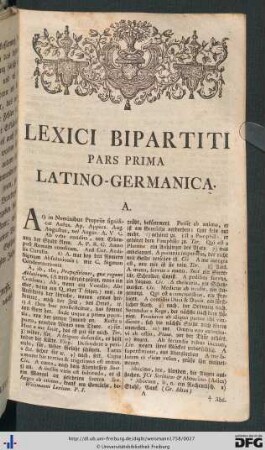Lexici Bipartiti Pars Prima Latino-Germanica.