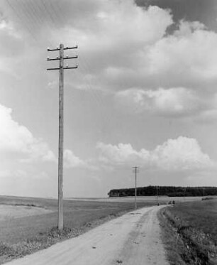 Roßtal. Telegrafenmasten an einer unbefestigten Landstraße
