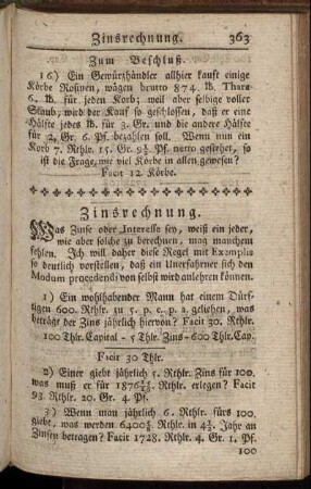 Zinsrechnung. - Zeitrechnung.