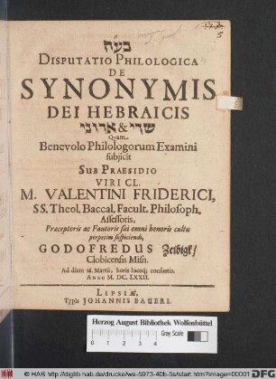 Disputatio Philologica De Synonymis Dei Hebraicis ...