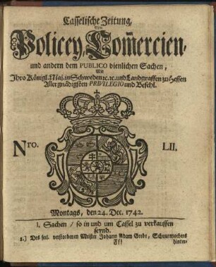 Nro. LII, Montags, den 24. Dec. 1742