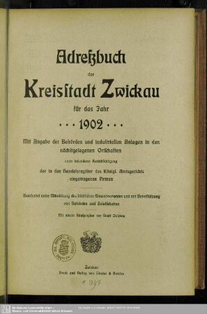 1902: Adreßbuch der Kreisstadt Zwickau
