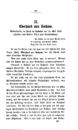Eberhard von Rochow : Gedenkrede