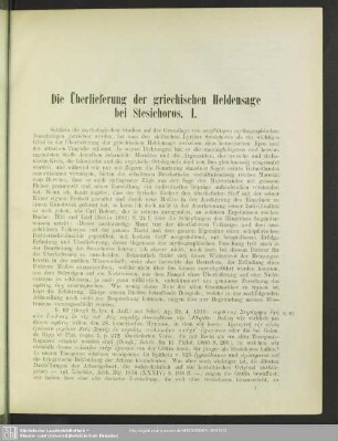 Die Überlieferung der griechischen Heldensage bei Stesichoros
