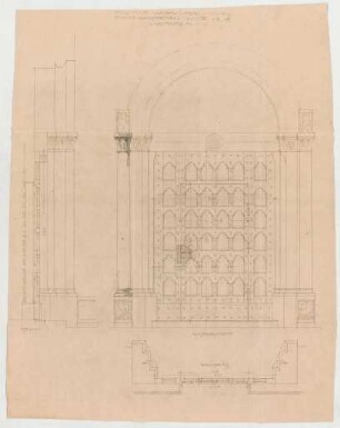 Thiersch, Friedrich von; München; Palais Bernheimer - Schreinerarbeiten (Ansicht, Grundriss, Schnitt)