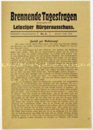 Flugschrift des Leipziger Bürgerausschusses zur Wirtschaftslage in Deutschland
