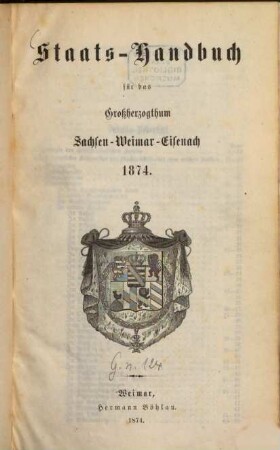 Staatshandbuch für das Großherzogtum Sachsen, 1874