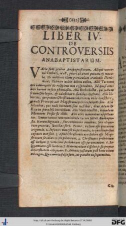 Liber IV. De Controversiis Anabatistarum.