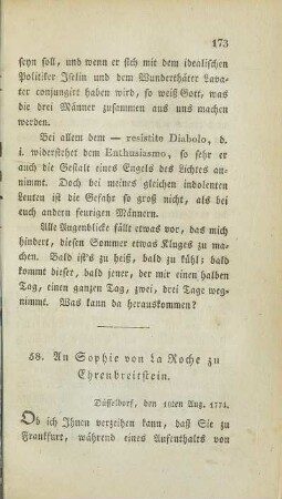 58. An Sophie von La Roche zu Ehrenbreitstein.