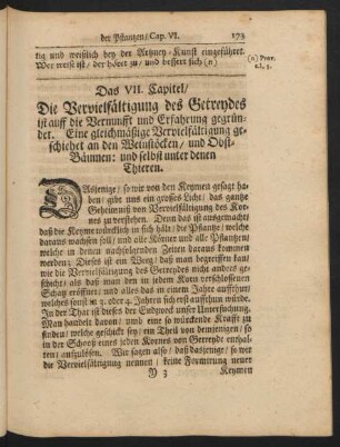 Das VII. Capitel, Die Vervielfältigung des Getreydes ist auff die Vernunfft und Erfahrung gegründet...