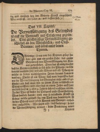 Das VII. Capitel, Die Vervielfältigung des Getreydes ist auff die Vernunfft und Erfahrung gegründet...