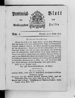 Num. 1, Ausgabe vom 6. Januar 1819