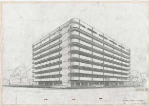 Schneider - Esleben, Paul; Düsseldorf, Uerdingerstr. 5; Bürogebäude - 1. Vorentwurf (Perspektive)