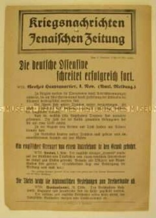 Nachrichtenblatt der "Jenaischen Zeitung" zur deutschen Offensive an der Westfront