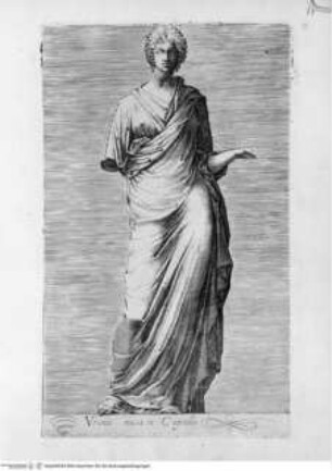 Antiquarum statuarum urbis Romae, quae in publicis privatisque locis visuntur, icones. Romae. Ex typis Laurentii Vaccarii... MDLXXXIIII., Tafel [69]: Urania musa in Capitolio (nach der Antike)