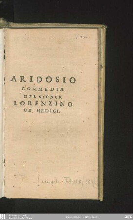 Aridosio : commedia del Signor Lorenzino de' Medici