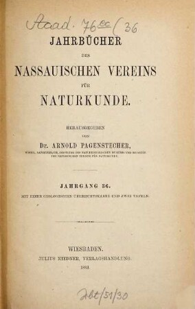 Jahrbücher des Nassauischen Vereins für Naturkunde. 36. 1883