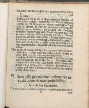 VI. Sportulæ pro actibus voluntariæ jurisdictionis & extrajudicialibus.
