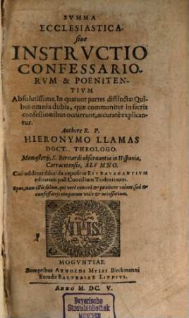 Summa ecclesiastica, sive instructio confessariorum et poenitentium