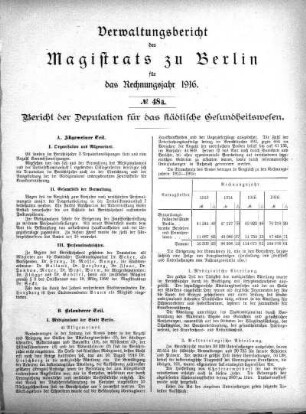 No. 48a. Bericht der Deputation für das städtische Gesundheitswesen