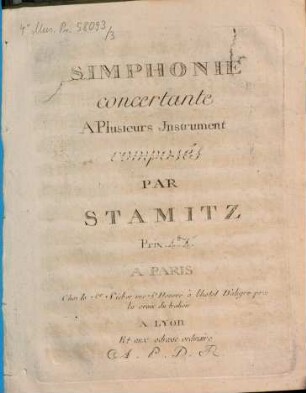 SIMPHONIE concertante A Plusieurs Instrument composés PAR STAMITZ