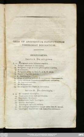 Ordo Et Argumentum Institutionum Theologiae Dogmaticae.