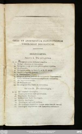 Ordo Et Argumentum Institutionum Theologiae Dogmaticae.