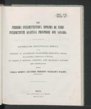 De Febribus Intermittentibus, Imprimis De Febri Intermittente Quartana Phosphori Ope Sananda.