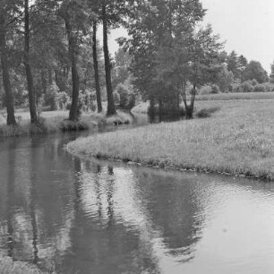 Landschaftsbild. Trotzkefließ in Leipe. : Wobraz krajiny. Groble w Lipjem.