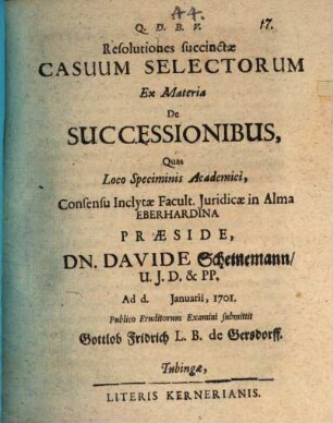 Resolutiones succinctae casuum selectorum ex materia de successionibus