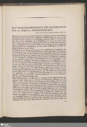 Die Volksinstrumente Auf Bildwerken Des 16. Und 17. Jahrhunderts