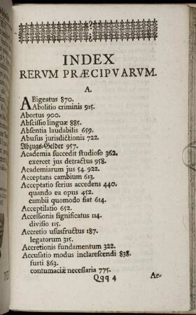Index Rerum Præcipuarum.