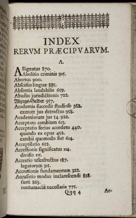 Index Rerum Præcipuarum.