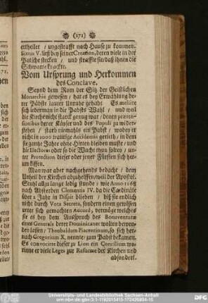 Vom Ursprung und Herkommen des Conclave.
