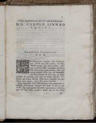 Viro Sapientissimo et Celeberimo D. D. Carolo Linnæo Equiti