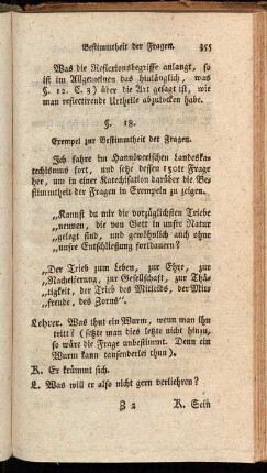 §. 18. Exempel zur Bestimmtheit der Fragen.