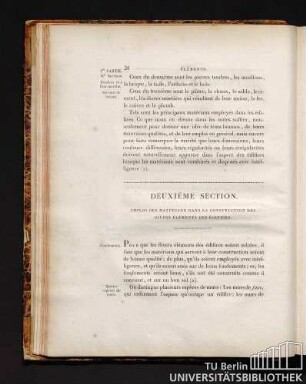 Deuxième Section. Emploi des matériaux dans la construction des divers eléments des édifices.