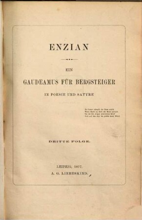 Enzian : ein Gaudeamus f. Bergsteiger in Poesie u. Satyre. III