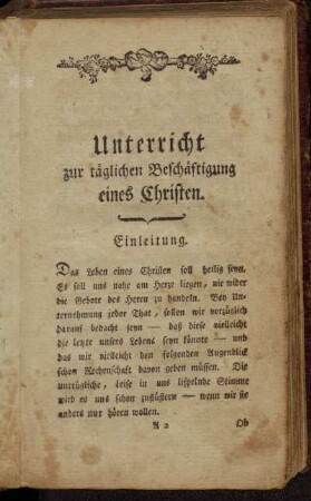 Unterricht zur täglichen Beschäftigung eines Christen.